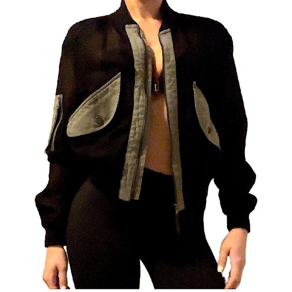 BCBGMaxAzria Jackets & Blazers - BCBGMAXAZRIA Hugh Black & Green Mesh Bomber Jacket Size Small
